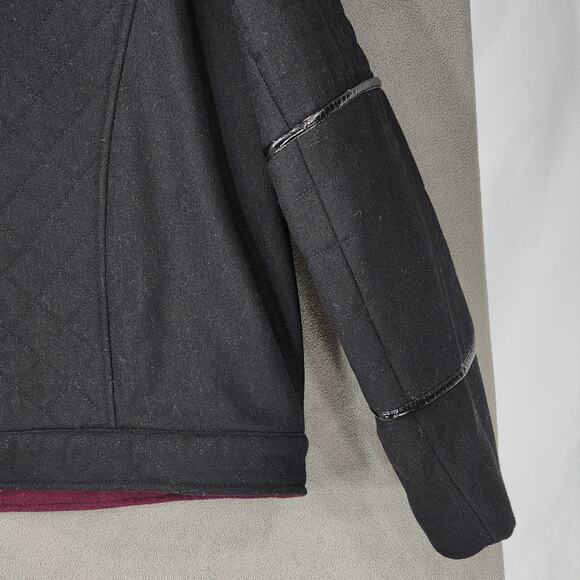 ASOS Quilted Moto Jacket 14 Women Black Bomber Wool Faux Leather Trim Biker READ - Picture 15 of 15